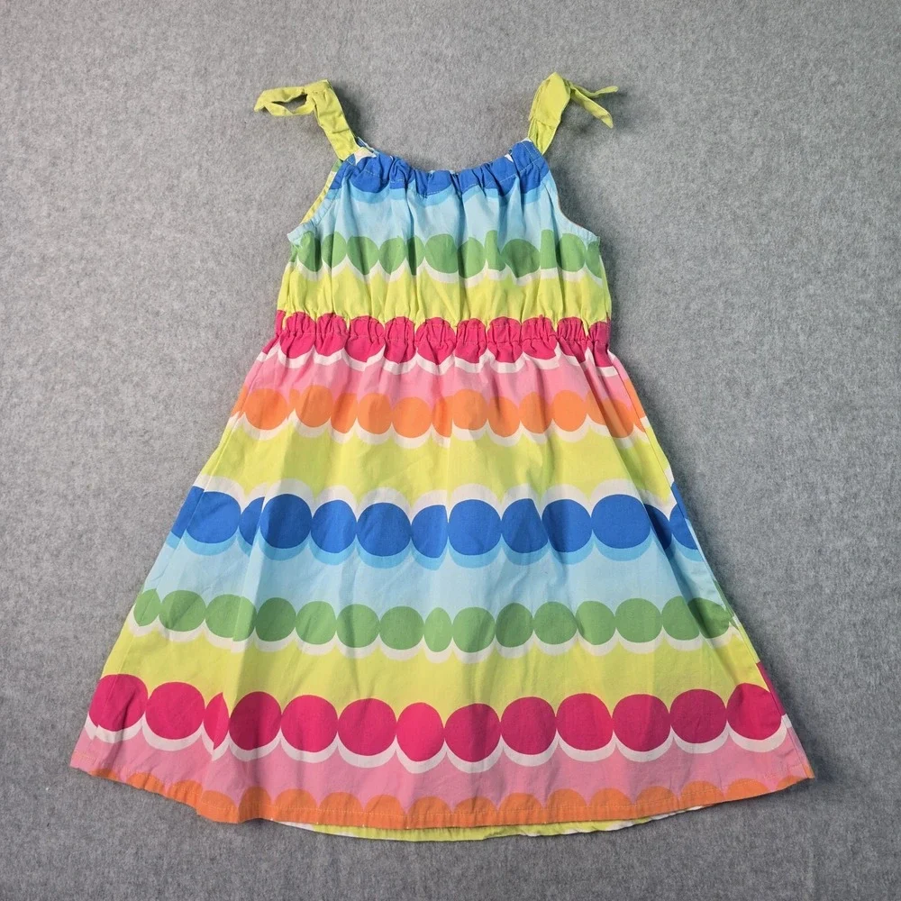 Gymboree Rainbow Polka Dot Sundress Girls 6 Multicolor Cotton Tie Strap Summer